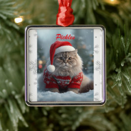 かわいいブリティッシュショートヘアの猫のクリスマスパーソナライズド メタルオーナメント