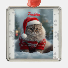 かわいいブリティッシュショートヘアの猫のクリスマスパーソナライズド メタルオーナメント
