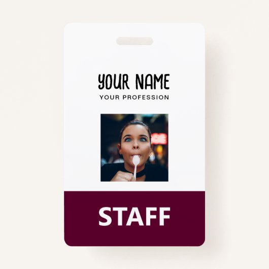 かわいいブルゴーニュ従業員名写真スタッフラベル バッジ (正面)