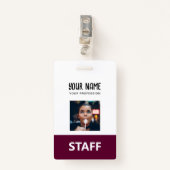 かわいいブルゴーニュ従業員名写真スタッフラベル バッジ (正面クリップ)