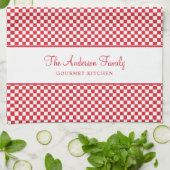 かわいいブルゴーニュ赤い白フランスの格子柄チェックグルメ キッチンタオル (折り畳み)