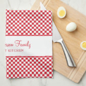 かわいいブルゴーニュ赤い白フランスの格子柄チェックグルメ キッチンタオル (四つ折り)