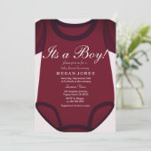 かわいいブルゴーニュ赤その男の子の赤ちゃんシャワー招待状 招待状 (スタンド正面)