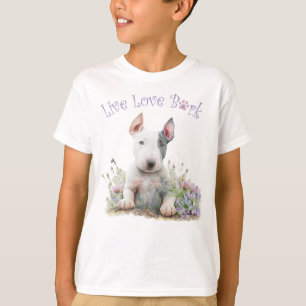 かわいいブルテリア フラワー Tシャツ