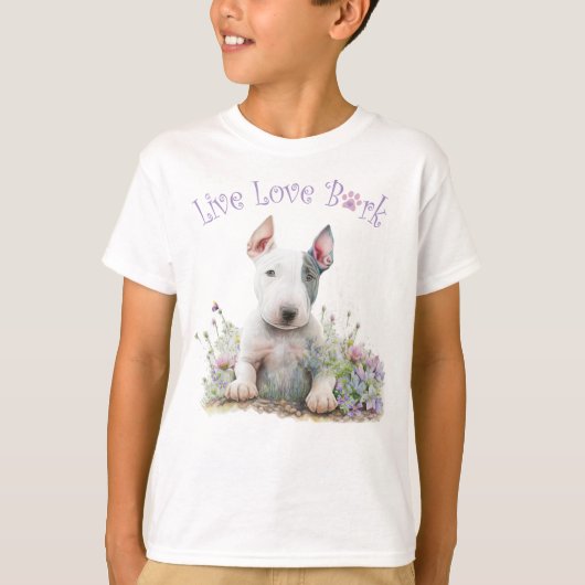 かわいいブルテリア フラワー Tシャツ (正面)