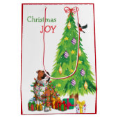 かわいいブルドッグとクリスマスツリー ミディアムペーパーバッグ (裏面)