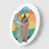 かわいいブルドッグとスケートで滑る ラージ壁時計 (傾斜)