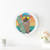 かわいいブルドッグとスケートで滑る ラージ壁時計 (ホーム)