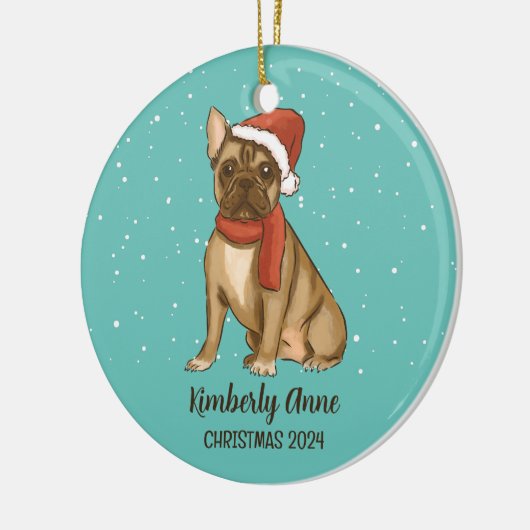 かわいいブルドッグのクリスマスドッグ雪の冬の休日 セラミックオーナメント (左)