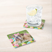 かわいいブルドッグのハッピーバースデー スクエアペーパーコースター (インサイチュ)