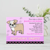 かわいいブルドッグの子犬の誕生日パーティーの招待 招待状 (スタンド正面)
