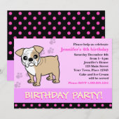 かわいいブルドッグの子犬の誕生日パーティーの招待 招待状 (正面/裏面)