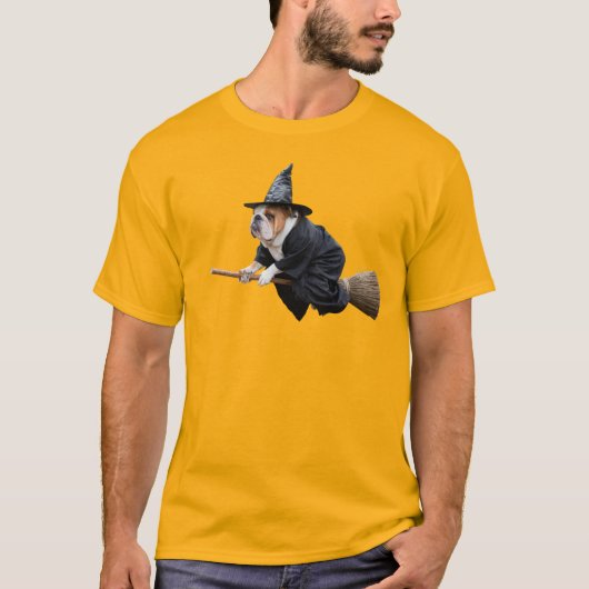 かわいいブルドッグの魔女 Tシャツ (正面)