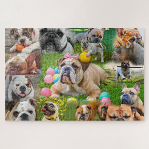 かわいいブルドッグアート 写真のコラージュ犬 ジグソーパズル