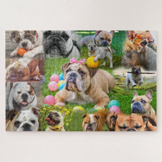 かわいいブルドッグアート|写真のコラージュ犬 ジグソーパズル