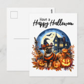 かわいいブルドッグハッピーハローウィンをフランスの食べる ポストカード (正面/裏面)