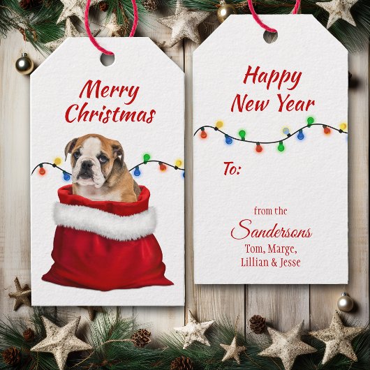 かわいいブルドッグパピーinサンタバッグ ギフトタグ