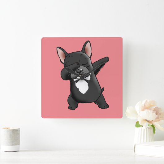 かわいいブルドッグフランスのをダビング スクエア壁時計 (ホーム)