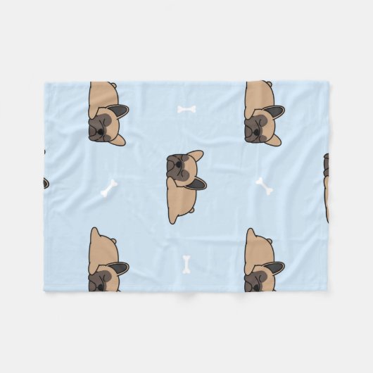 かわいいブルドフランスのッグの子犬、縫い目のない眠り方 フリースブランケット (正面(横))