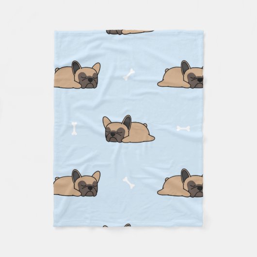 かわいいブルドフランスのッグの子犬、縫い目のない眠り方 フリースブランケット (正面)
