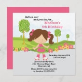 かわいいブルネットの女の子のスケートで滑るの誕生会 招待状 (正面/裏面)