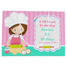 かわいいブルネットガールベーキングサンキューユー ラージペーパーバッグ