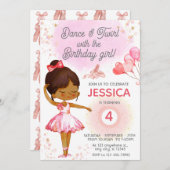 かわいいブルネットバレリーナ女の子の誕生日バレエ 招待状 (正面/裏面)