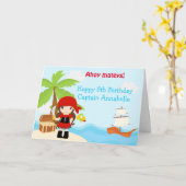 かわいいブルネット海賊少女バースデーパーティー カード (黄色い花)