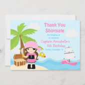 かわいいブルネット海賊少女バースデーパーティー サンキューカード (正面)