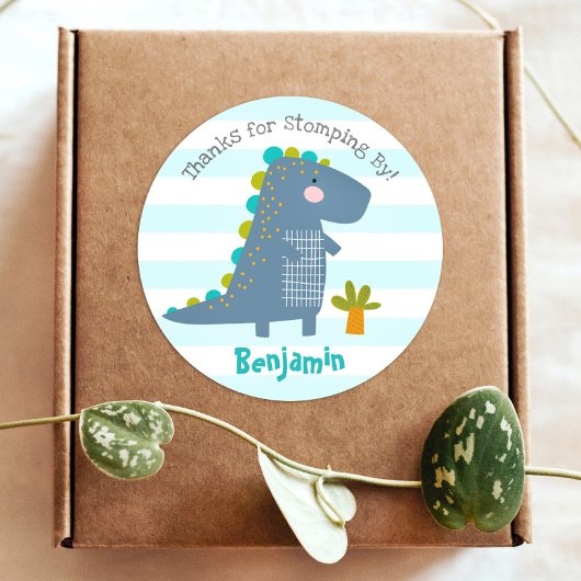 かわいいブルーかわいい恐竜ボーイ誕生日ありがとう ラウンドシール