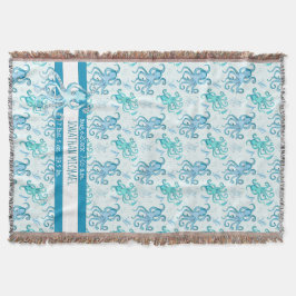 かわいいブルーとティール（緑がかった色）タコベビーの名前シーライフ スローブランケット