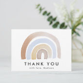 かわいいブルーとブラウンの水彩虹 サンキューカード (スタンド正面)