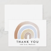 かわいいブルーとブラウンの水彩虹 サンキューカード (正面/裏面)