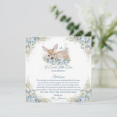 かわいいブルーとベージュのフローラ鹿の赤ちゃんシャワー サンキューカード (スタンド正面)