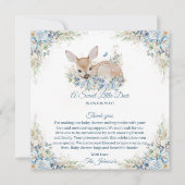かわいいブルーとベージュのフローラ鹿の赤ちゃんシャワー サンキューカード (正面)