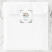 かわいいブルーとベージュのフローラ鹿の赤ちゃんシャワー スクエアシール (バッグ)