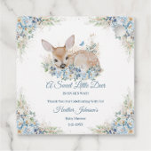 かわいいブルーとベージュのフローラ鹿の赤ちゃんシャワー フェイバータグ (裏面)