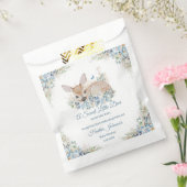 かわいいブルーとベージュのフローラ鹿の赤ちゃんシャワー フェイバーバッグ (封をした状態)