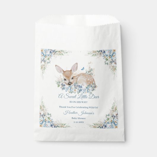 かわいいブルーとベージュのフローラ鹿の赤ちゃんシャワー フェイバーバッグ (正面)