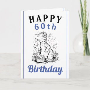 かわいいブルーとホワイトトレックス夫60誕生日 カード