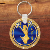 かわいいブルーと金ゴールド応援チームのギフトパーソナライズされた、 キーホルダー (裏面)