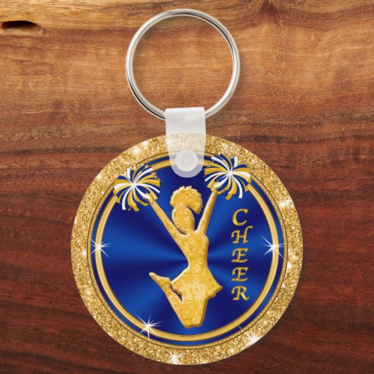 かわいいブルーと金ゴールド応援チームのギフトパーソナライズされた、 キーホルダー (裏面)