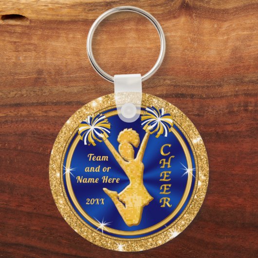 かわいいブルーと金ゴールド応援チームのギフトパーソナライズされた、 キーホルダー (正面)