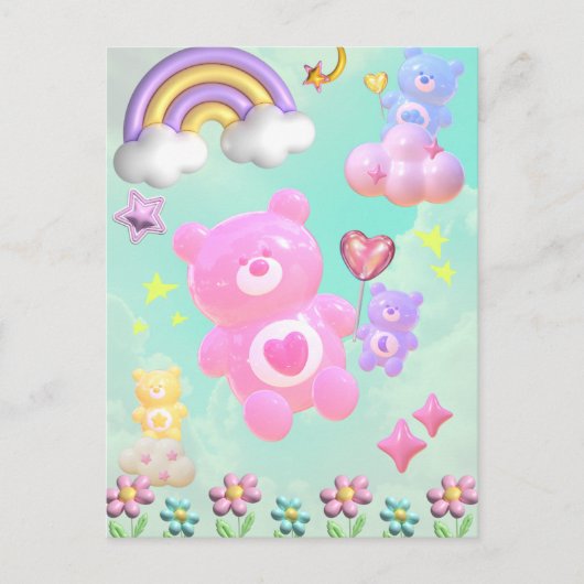 かわいいブルーのゆるふわくまさん♡  ポストカード (正面)