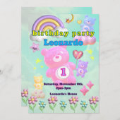 かわいいブルーのゆるふわくまさん♡男の子の誕生日パーティー 招待状 (正面/裏面)