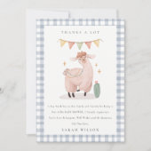 かわいいブルーのチェック柄サボテンボホ ラマベビーシャワー サンキューカード (正面)