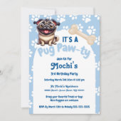 かわいいブルーのパグ犬の誕生日パーティー 招待状 (正面)