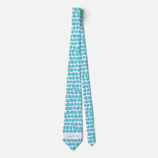 かわいいブルーのミニマリストデイジーパターン名前 ネクタイ (正面)