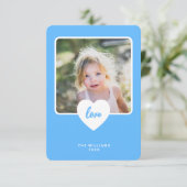 かわいいブルーのラブ教室写真バレンタインデーカード サンキューカード (スタンド正面)