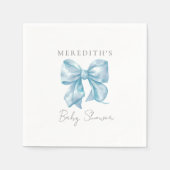 かわいいブルーのリボン ベイビーシャワー スタンダードカクテルナプキン (正面)